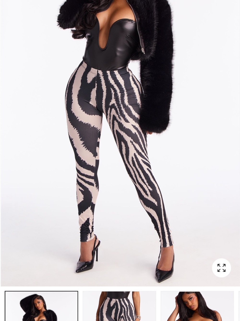 High-Waist Zebra Print Leggings - Black & Cream